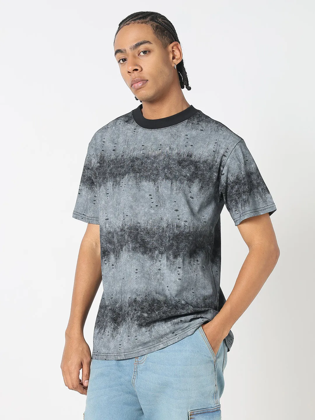 Men's Casual Grey Tie & Dye T-Shirt spring fresh