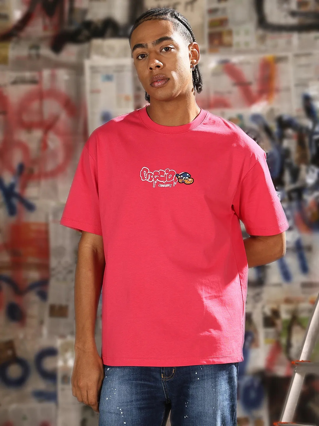 Epic Glow Trendy Hat Men's Casual Pink Cartoon Graphic T-Shirt