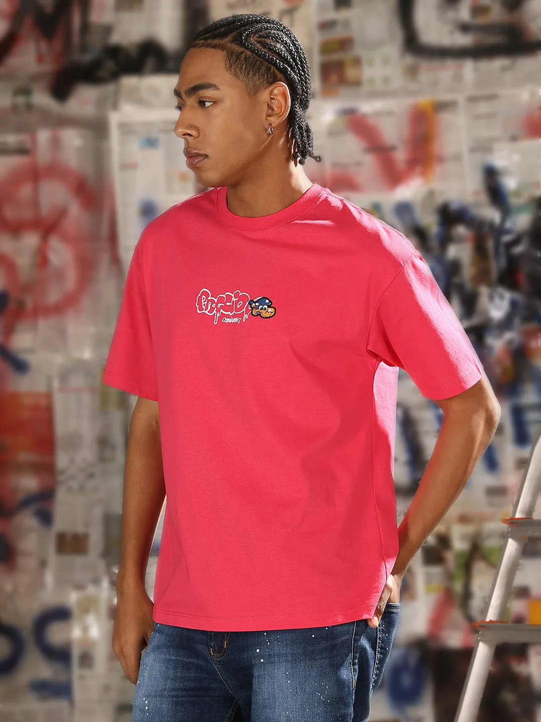 Men's Casual Pink Cartoon Graphic T-Shirt Bonded Seam Technology
