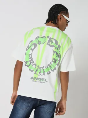 Men's Casual White & Green Printed Graphic T-Shirt Red Flash FrictionResistantEdges