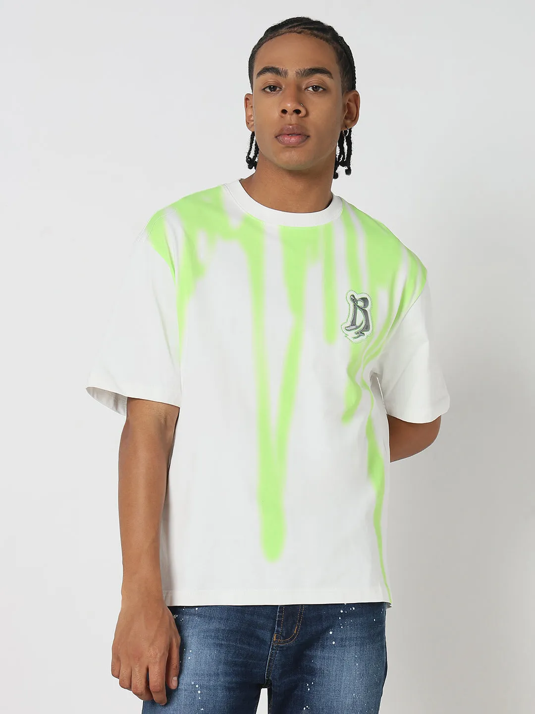 Men's Casual White & Green Printed Graphic T-Shirt Conscious Fashion
