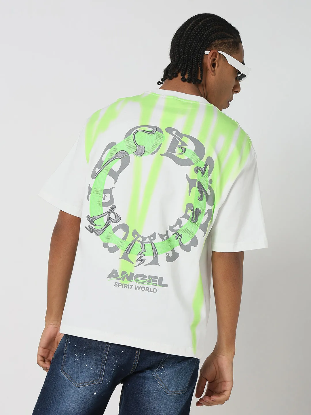 Men's Casual White & Green Printed Graphic T-Shirt Red Flash FrictionResistantEdges