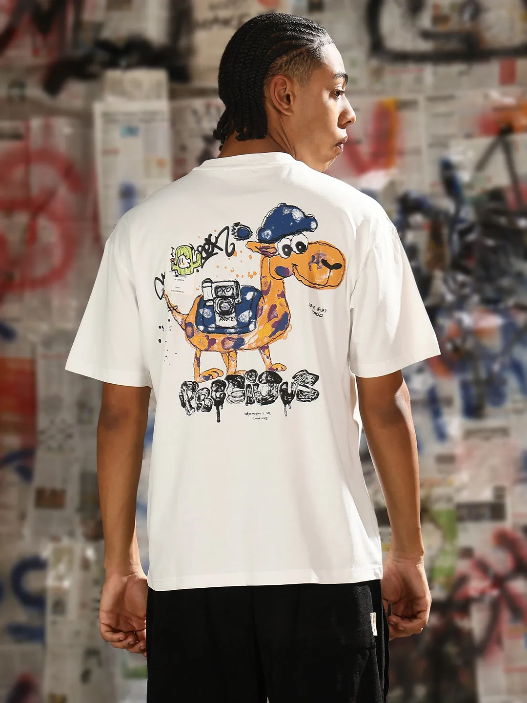 Heat Safe Winner Vibe Men's Casual White Cartoon Graphic T-Shirt