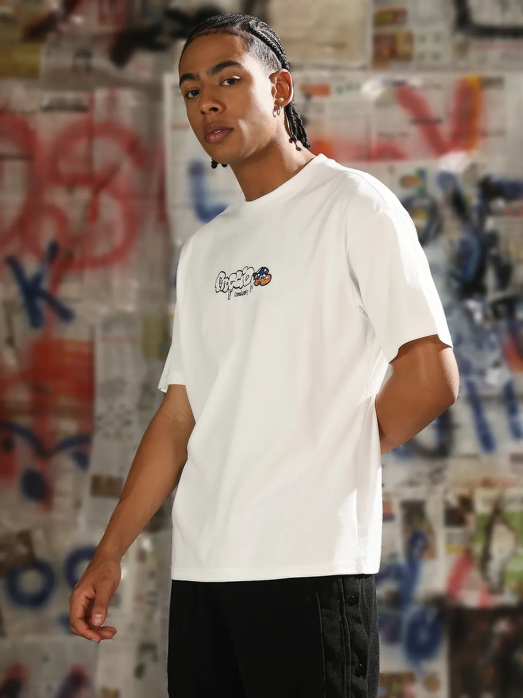 Champion Glow Men's Casual White Cartoon Graphic T-Shirt