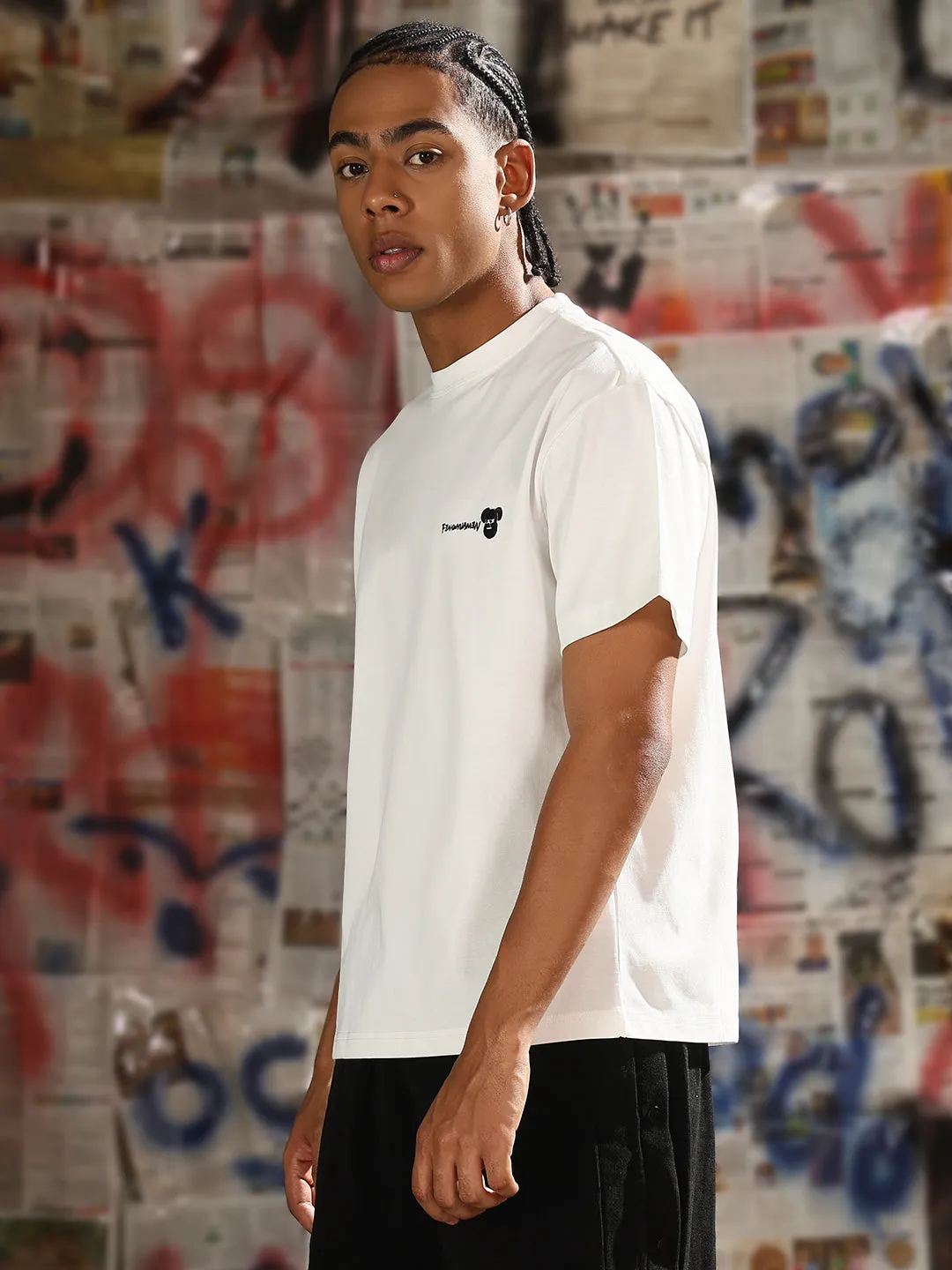 Sun shield Champion Glow Men's Casual White Cartoon Print Relaxed Fit T-Shirt