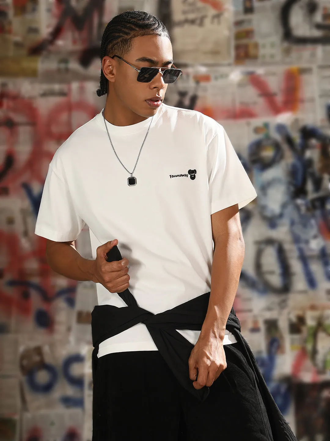 Men's Casual White Cartoon Print Relaxed Fit T-Shirt Daily Wear ThermalRegulation