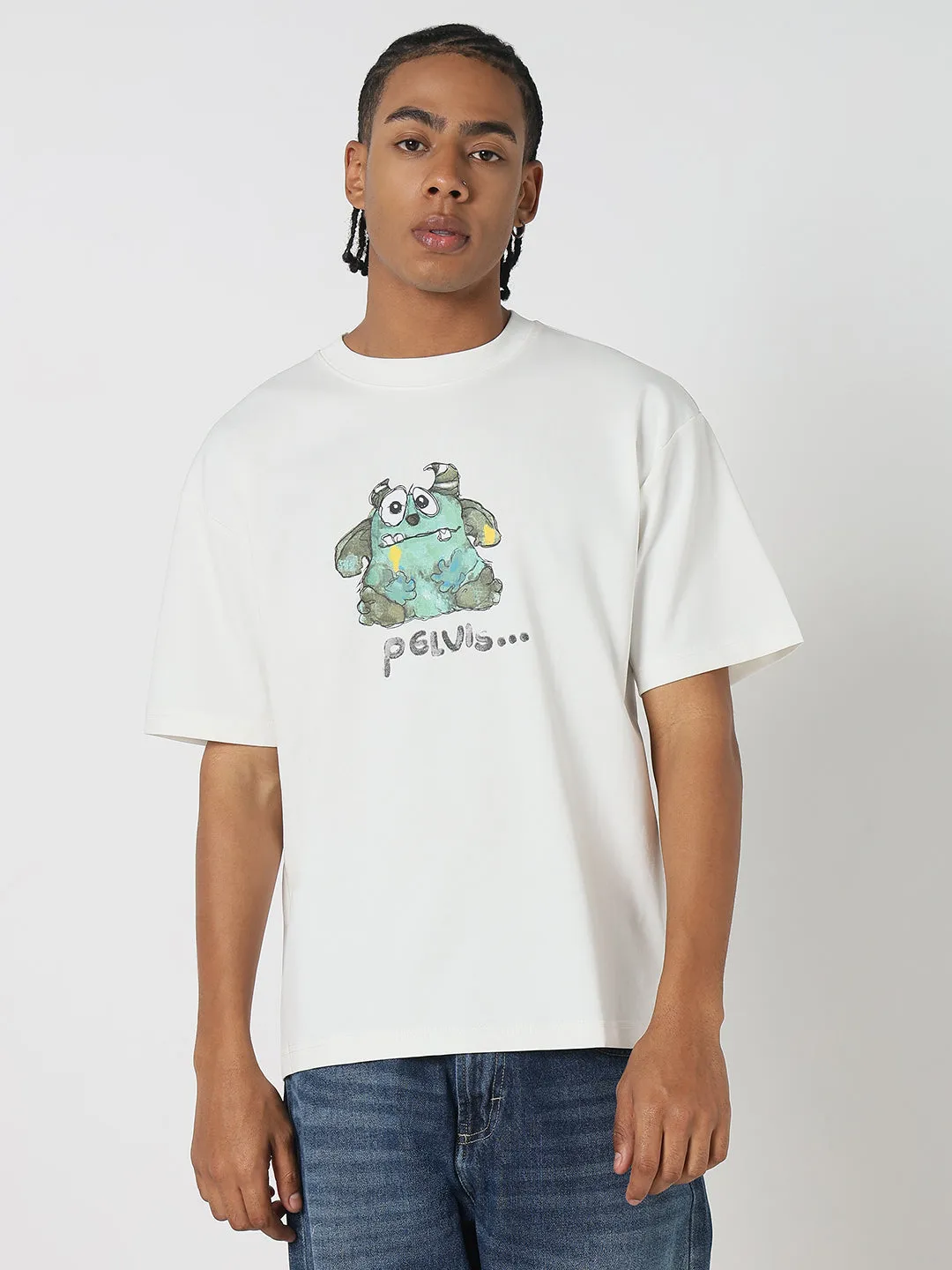 Men's Casual White Relaxed Fit Graphic T-Shirt NonRestrictive Design