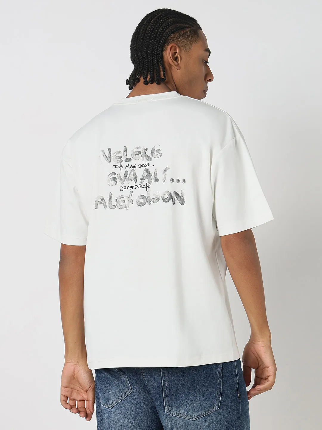 Men's Casual White Relaxed Fit Graphic T-Shirt Beauty Glow