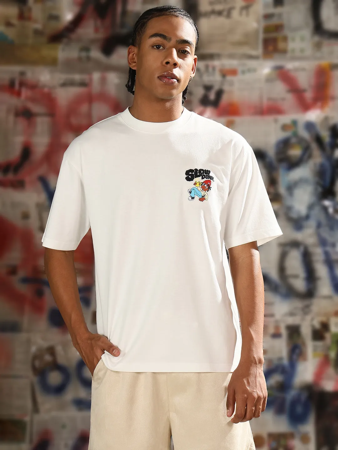 Photo Glam Men's Casual White Slow Down Graphic T-Shirt