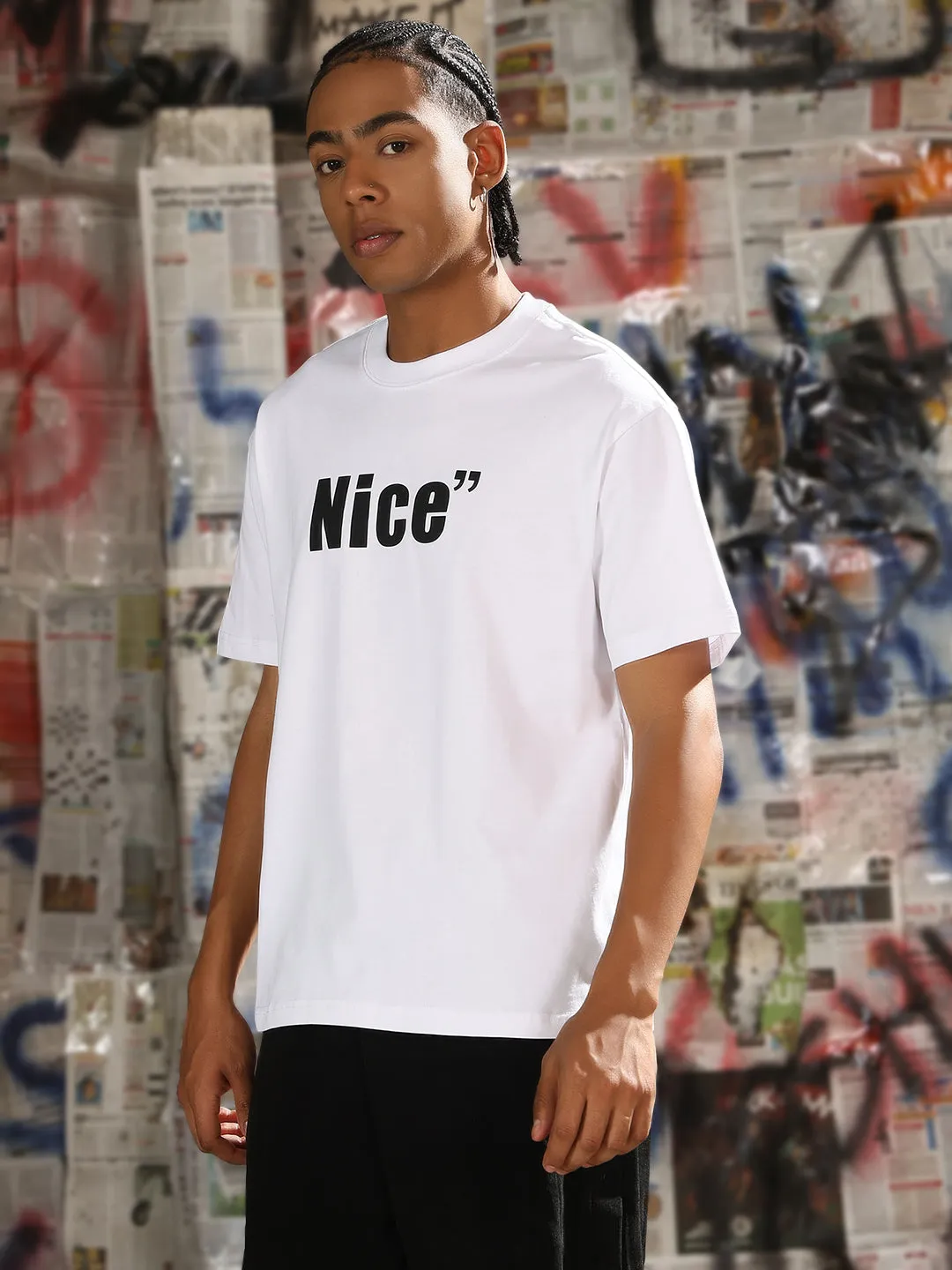 Flexible Apparel AntiClingFabric Men's Casual White Typography T-Shirt