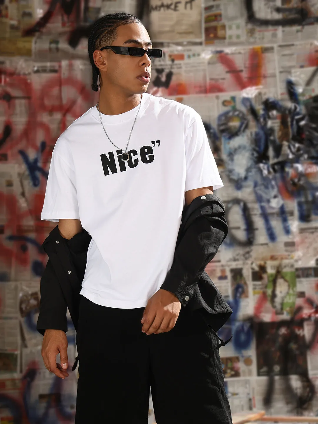 Men's Casual White Typography T-Shirt casual fun ChafeResistant Seams