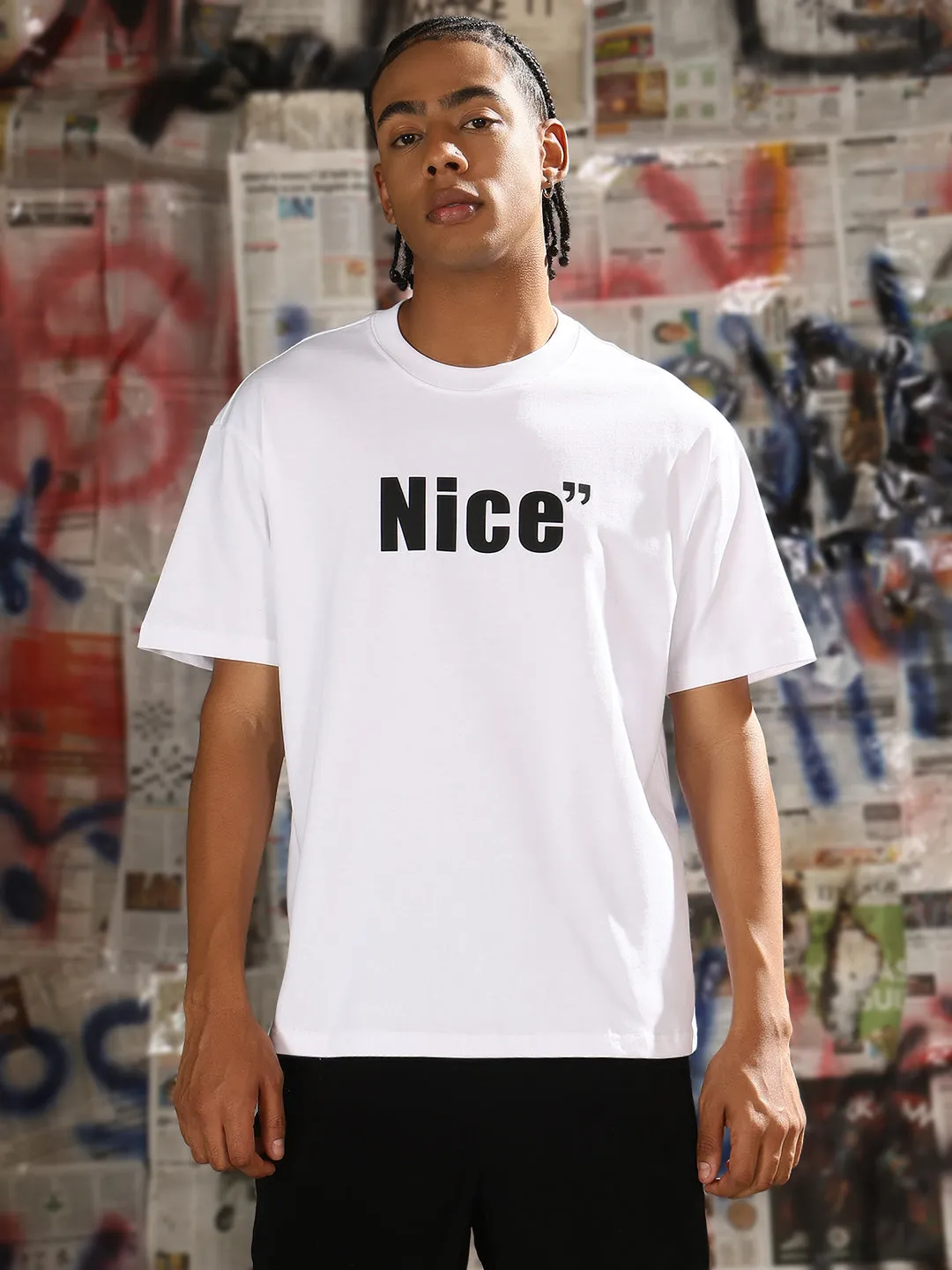 Men's Casual White Typography T-Shirt Casual Skirt Durable Reinforced Edges