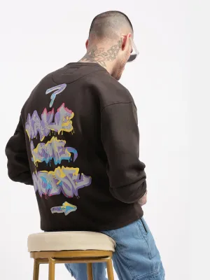 Men's Charcoal Graphic Round Neck Pullover Removable