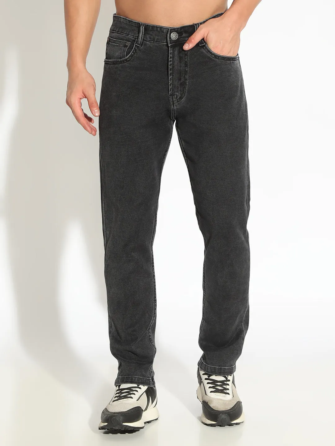 Casual Friday Classic Men's Charcoal Slim Fit Low-Rise Jeans