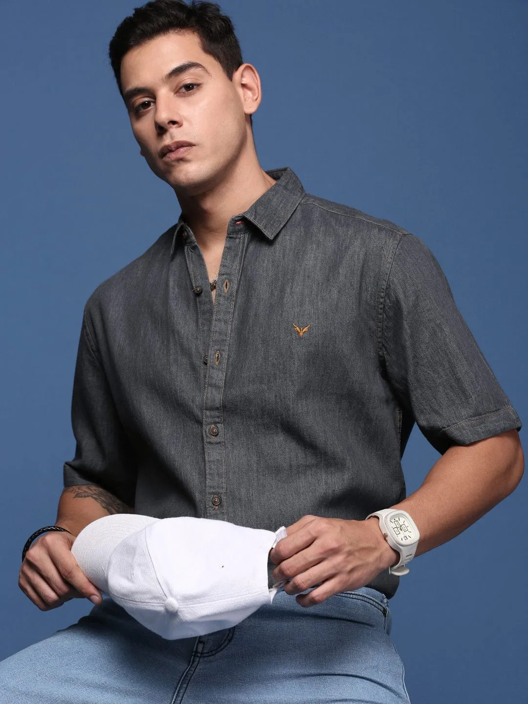 Men's Charcoal Standard Slim Fit Opaque Casual Shirt Nature Base pack light