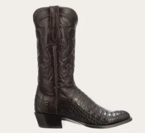 Men's Charles Caiman Belly R-Toe Mens Exotic Cowboy Boot In Black_Cherry/cordova Polished Look Soft ankle padding