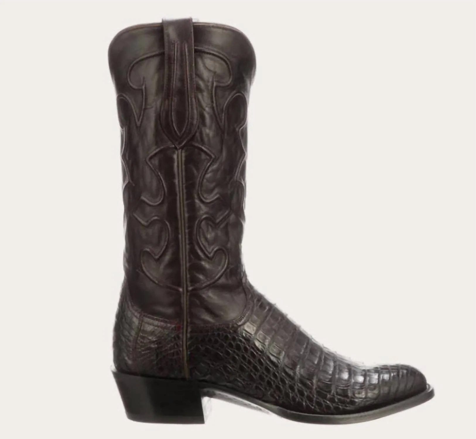 Classic Vibe Fashionable Look Men's Charles Caiman Belly R-Toe Mens Exotic Cowboy Boot In Black_Cherry/cordova