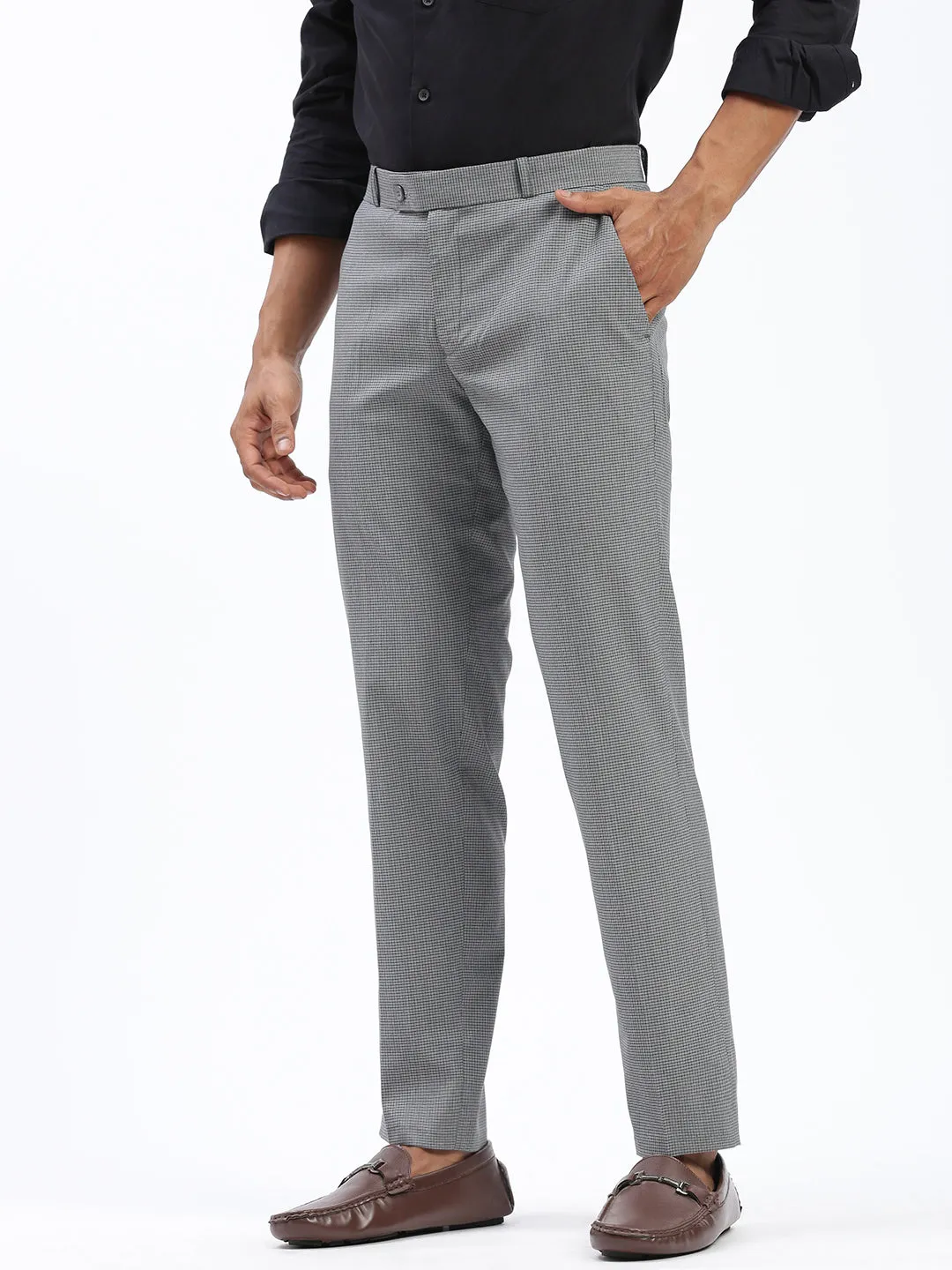 Eco Dye Process Men's Checked Grey Formal Trousers