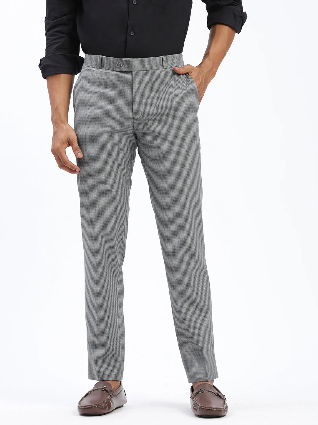 AntiStaticFinish Men's Checked Grey Formal Trousers