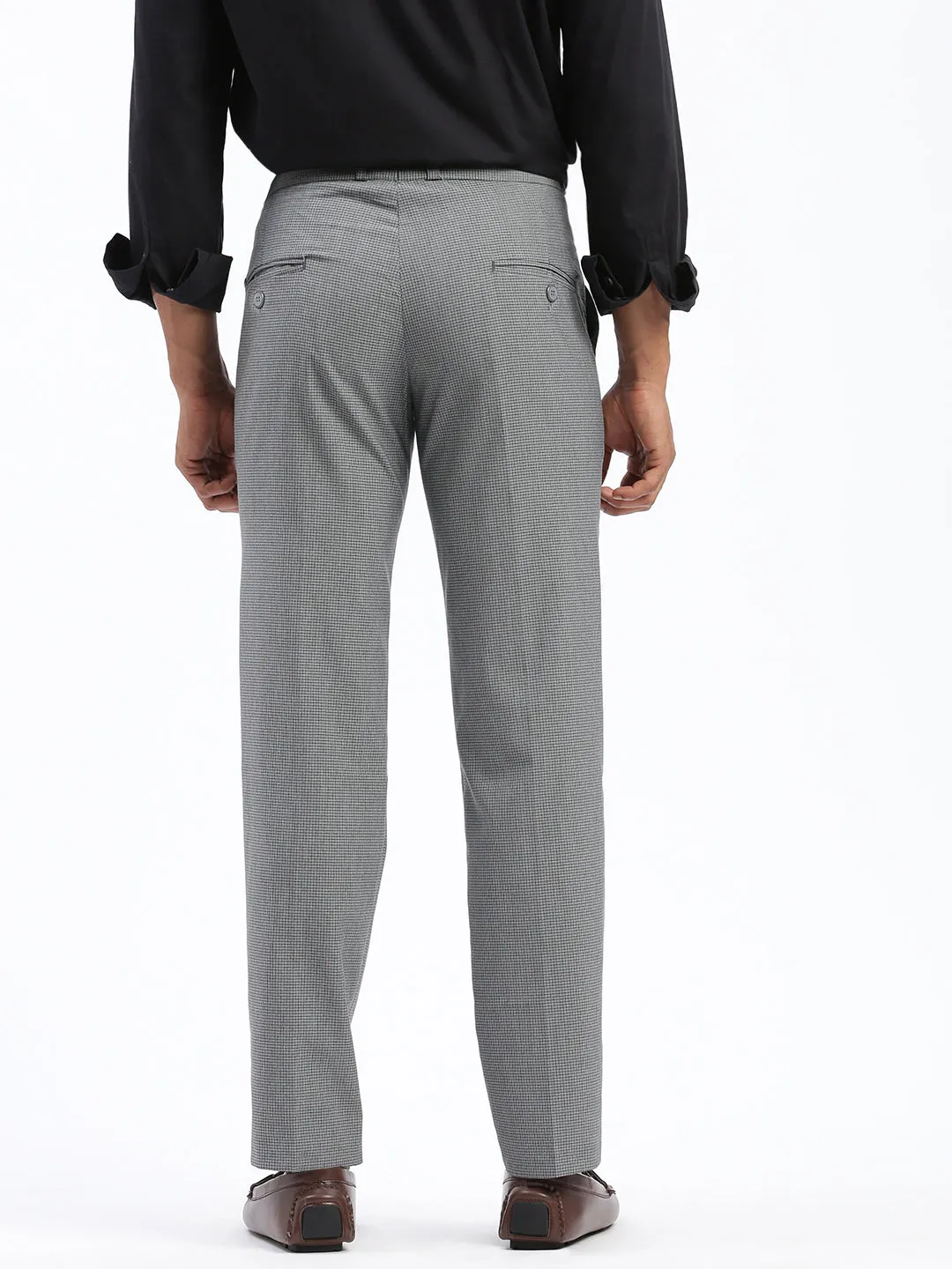 Fit For Movement Men's Checked Grey Formal Trousers