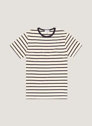 Relaxed Vibe Men's Classic T-shirt in Ecru/Navy Breton Stripe