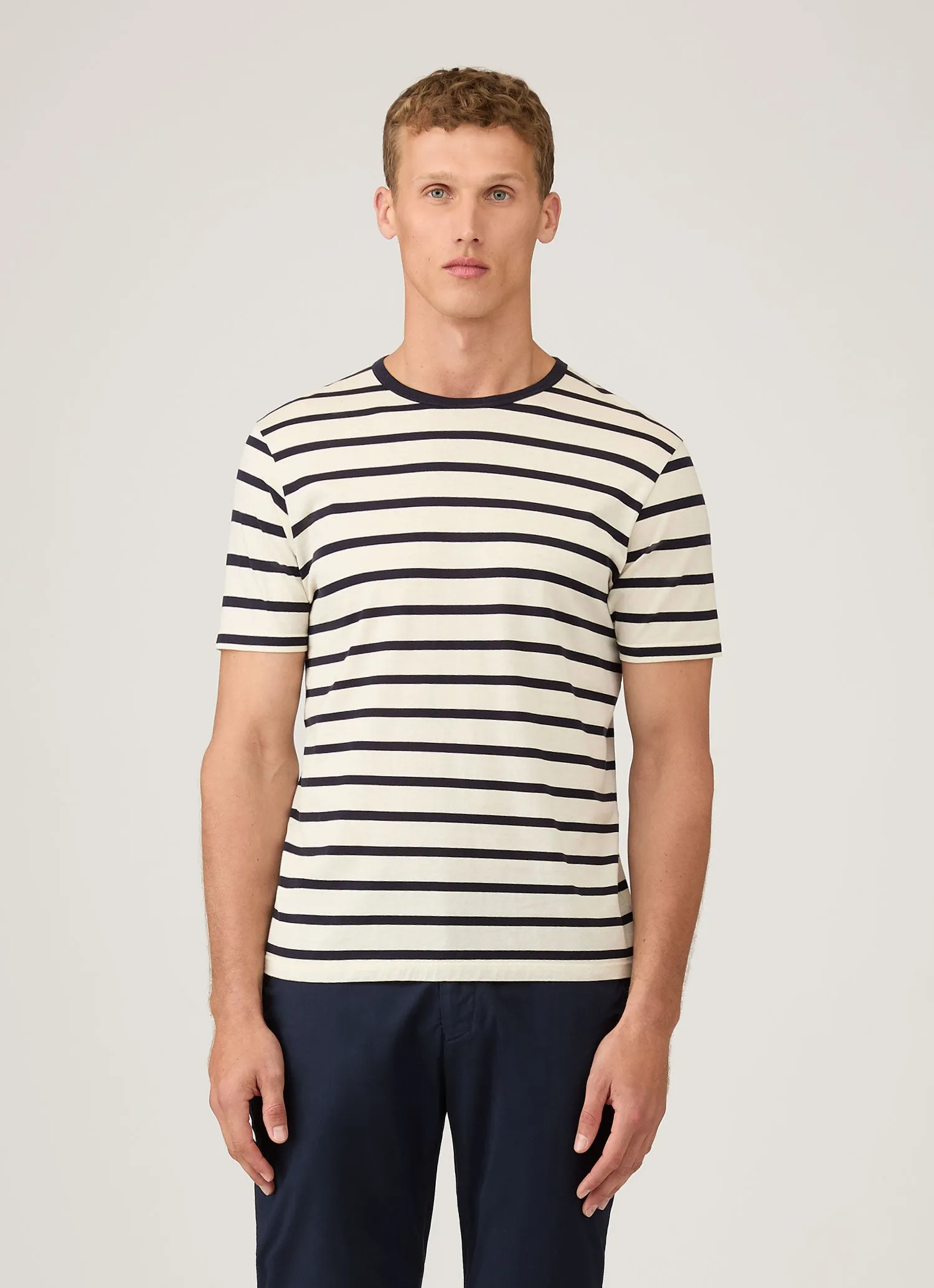 Timeless Fashion Sporty Vibe Men's Classic T-shirt in Ecru/Navy Breton Stripe
