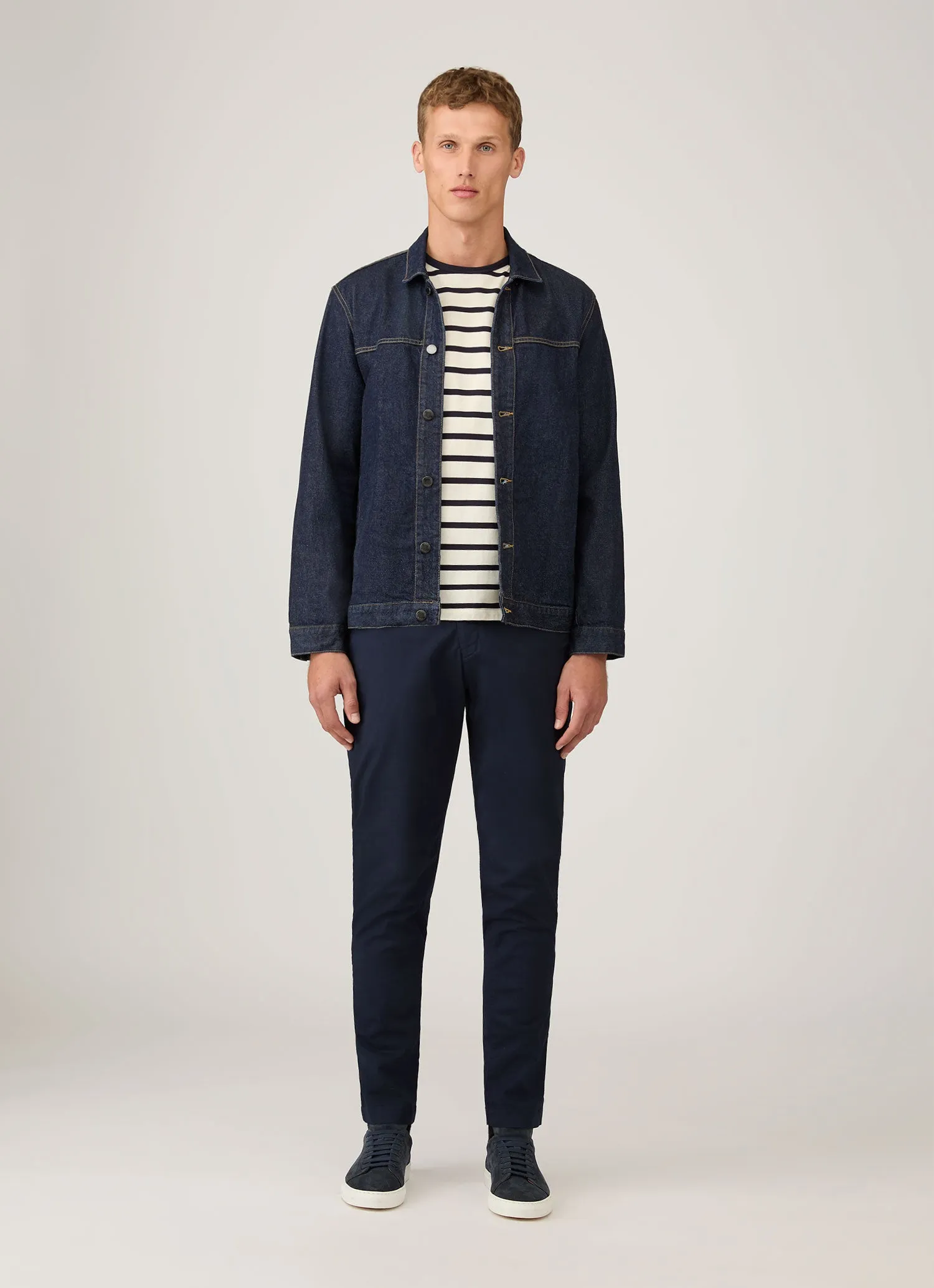 Sleek Comfort Men's Classic T-shirt in Ecru/Navy Breton Stripe