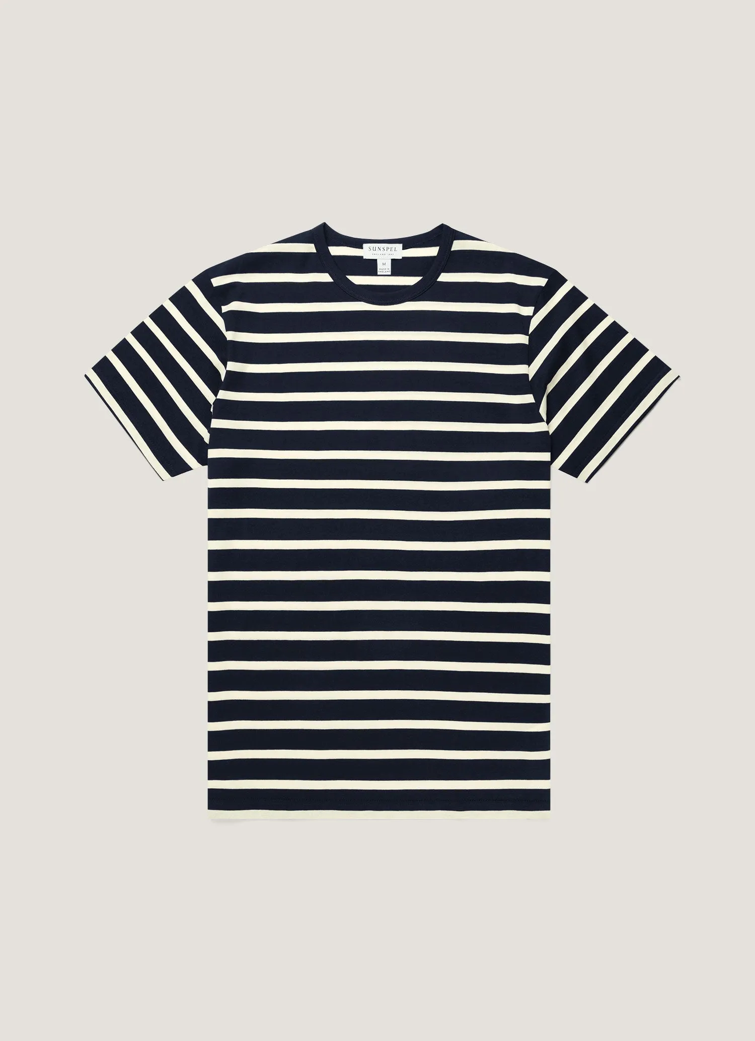 Soft Breathable Men's Classic T-shirt in Navy/Ecru Breton Stripe