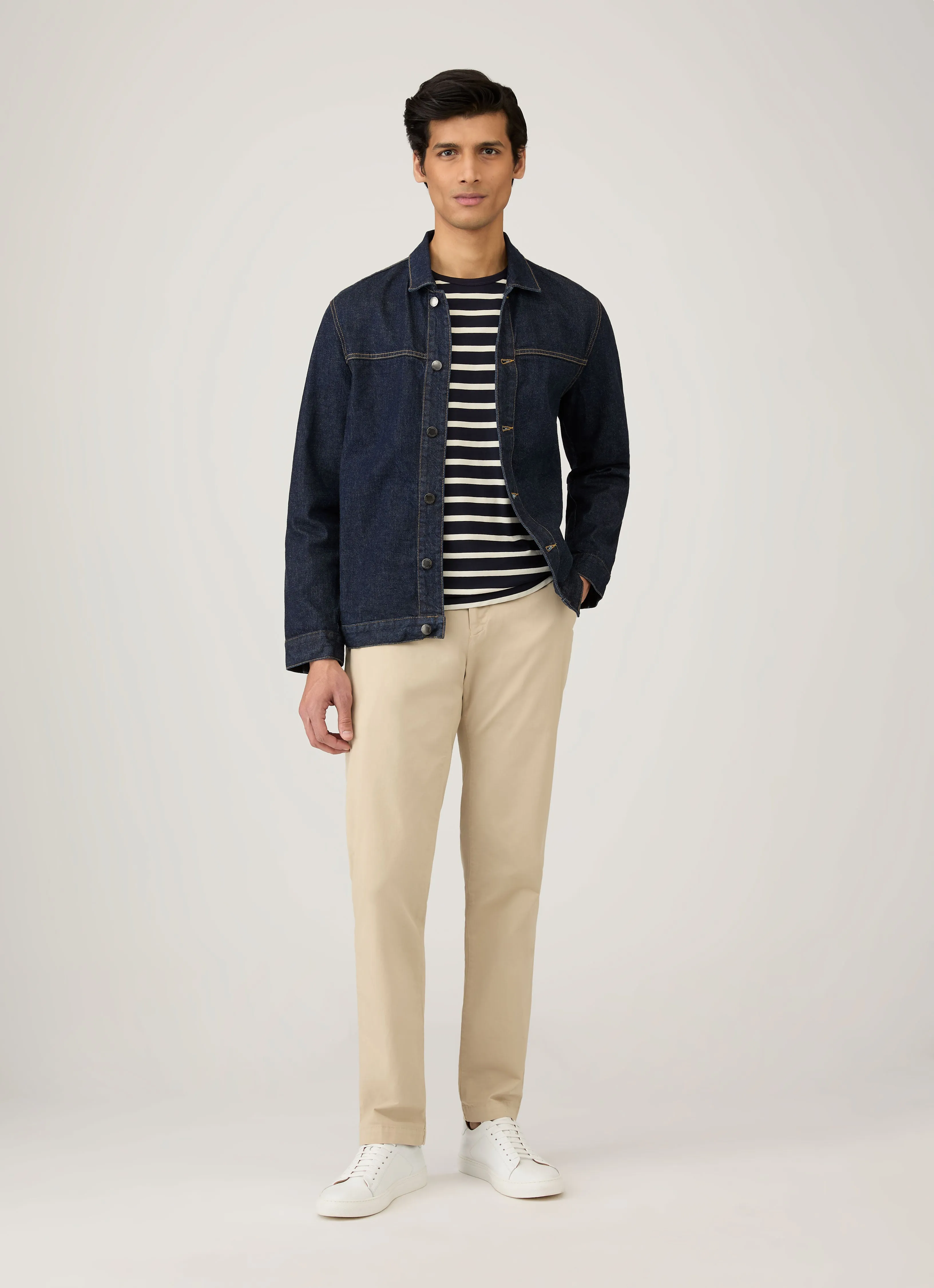 Men's Classic T-shirt in Navy/Ecru Breton Stripe Cotton Blend