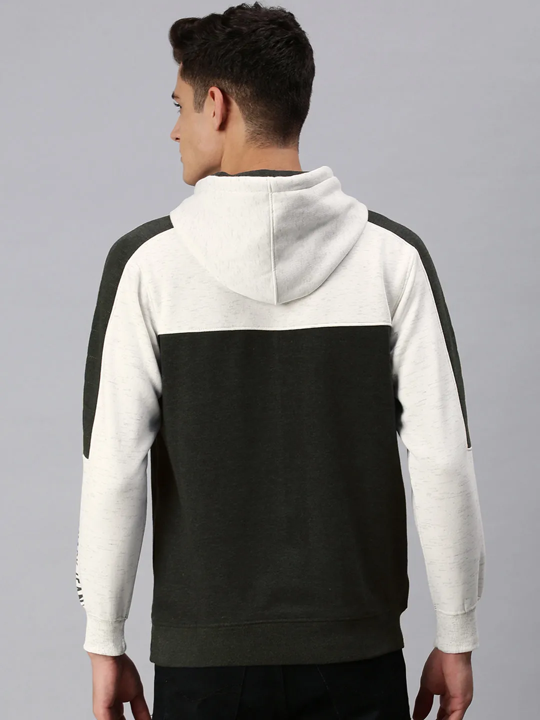 Cozy Street Men's Colourblocked White & Green Hoodie