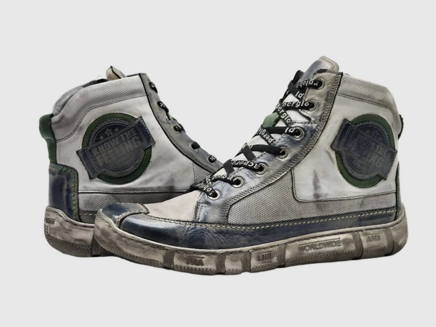 lace up closure Comfort Motion Men's Comfort Thick Wool Lined Zip-Up Leather Boots In Grey/green