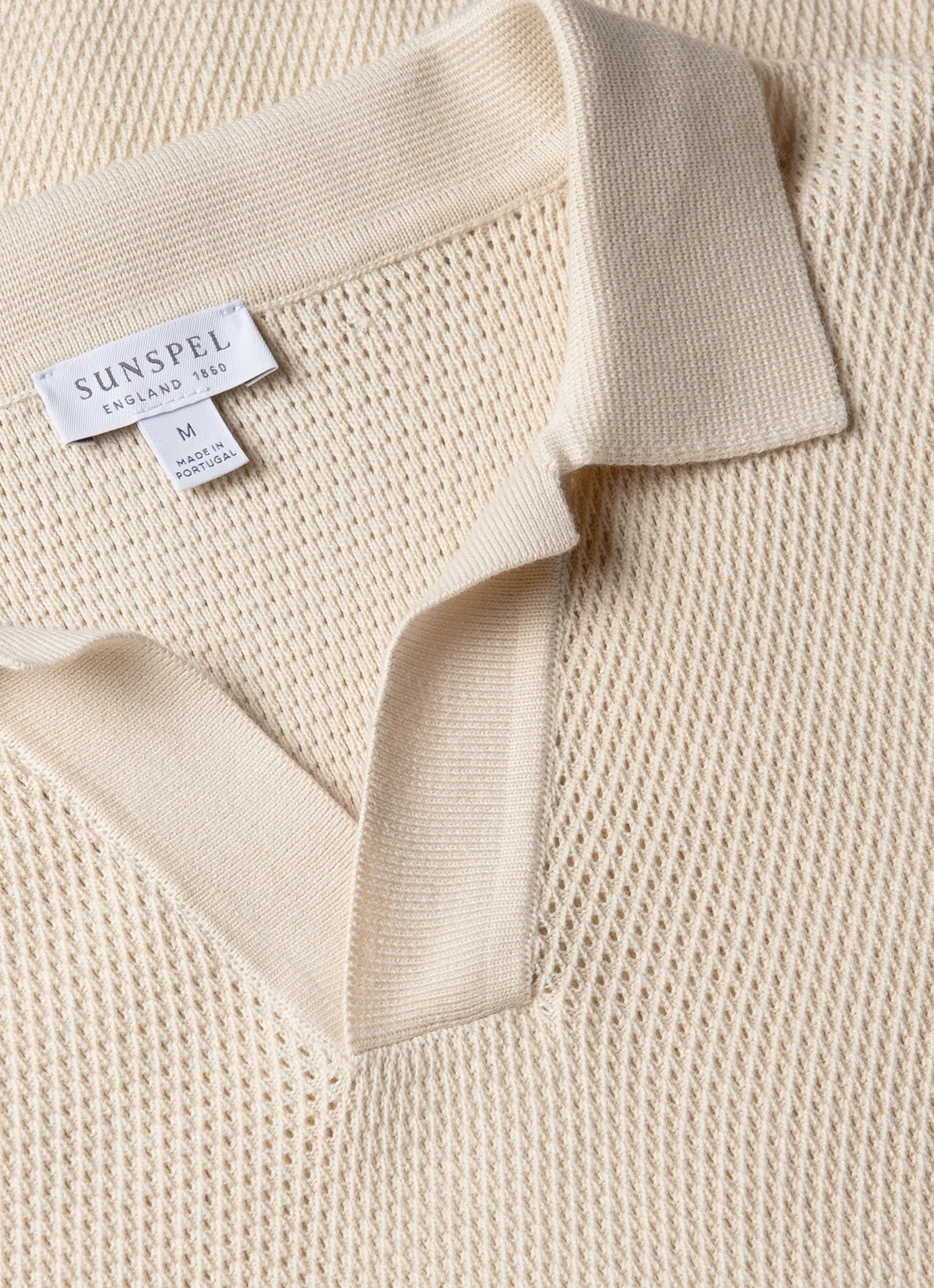 Men's Compact Mesh Knit Polo Shirt in Ecru Microfiber softness NonRestrictive Fit