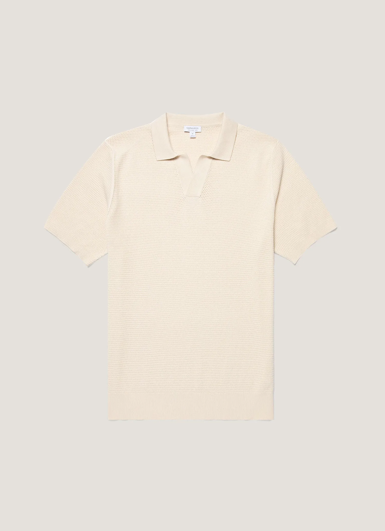 Men's Compact Mesh Knit Polo Shirt in Ecru LowImpact Processing Layering Piece