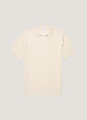 Men's Compact Mesh Knit Polo Shirt in Ecru LowImpact Processing Layering Piece