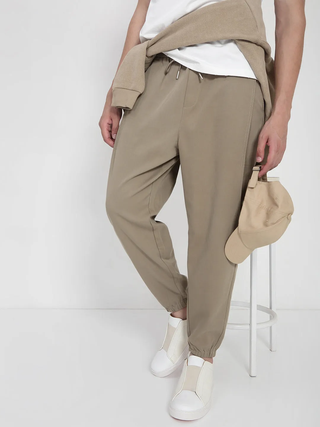 Versatile Layer Ready For Action Men's Cotton Beige Relaxed Fit Joggers