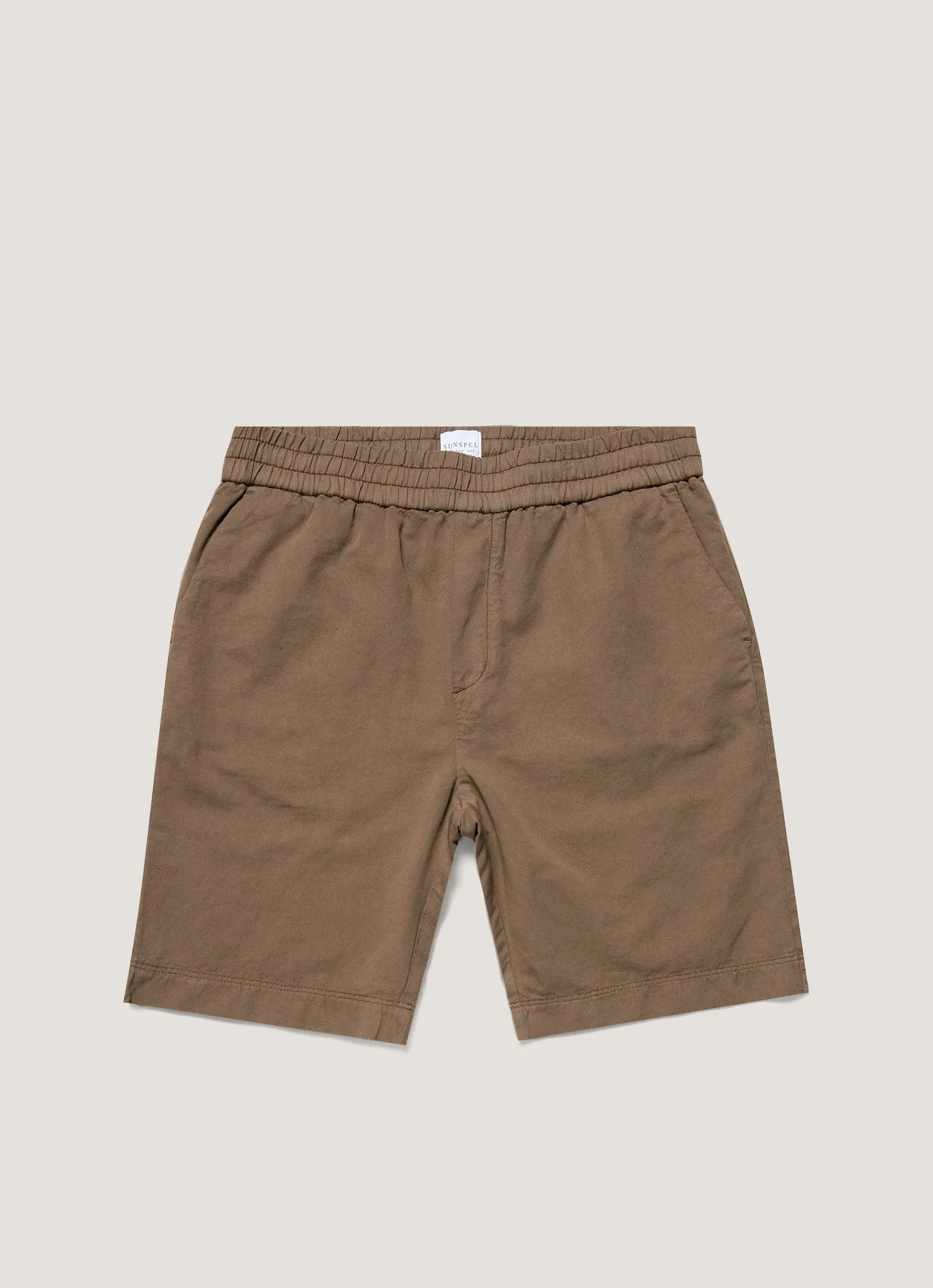 Men's Cotton Linen Drawstring Shorts in Dark Tan Anti Pilling Surface