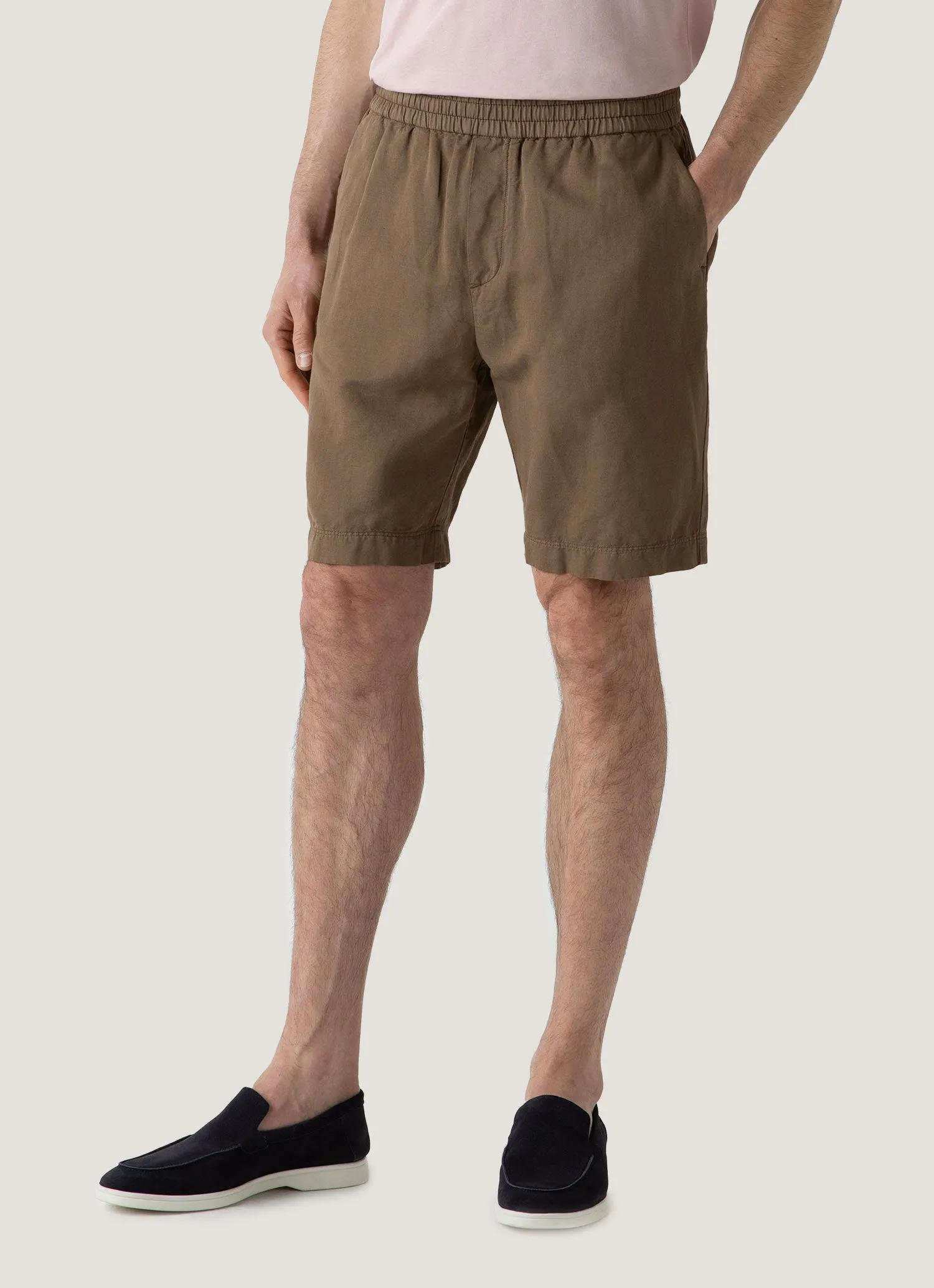 Quick Fit Wear Men's Cotton Linen Drawstring Shorts in Dark Tan