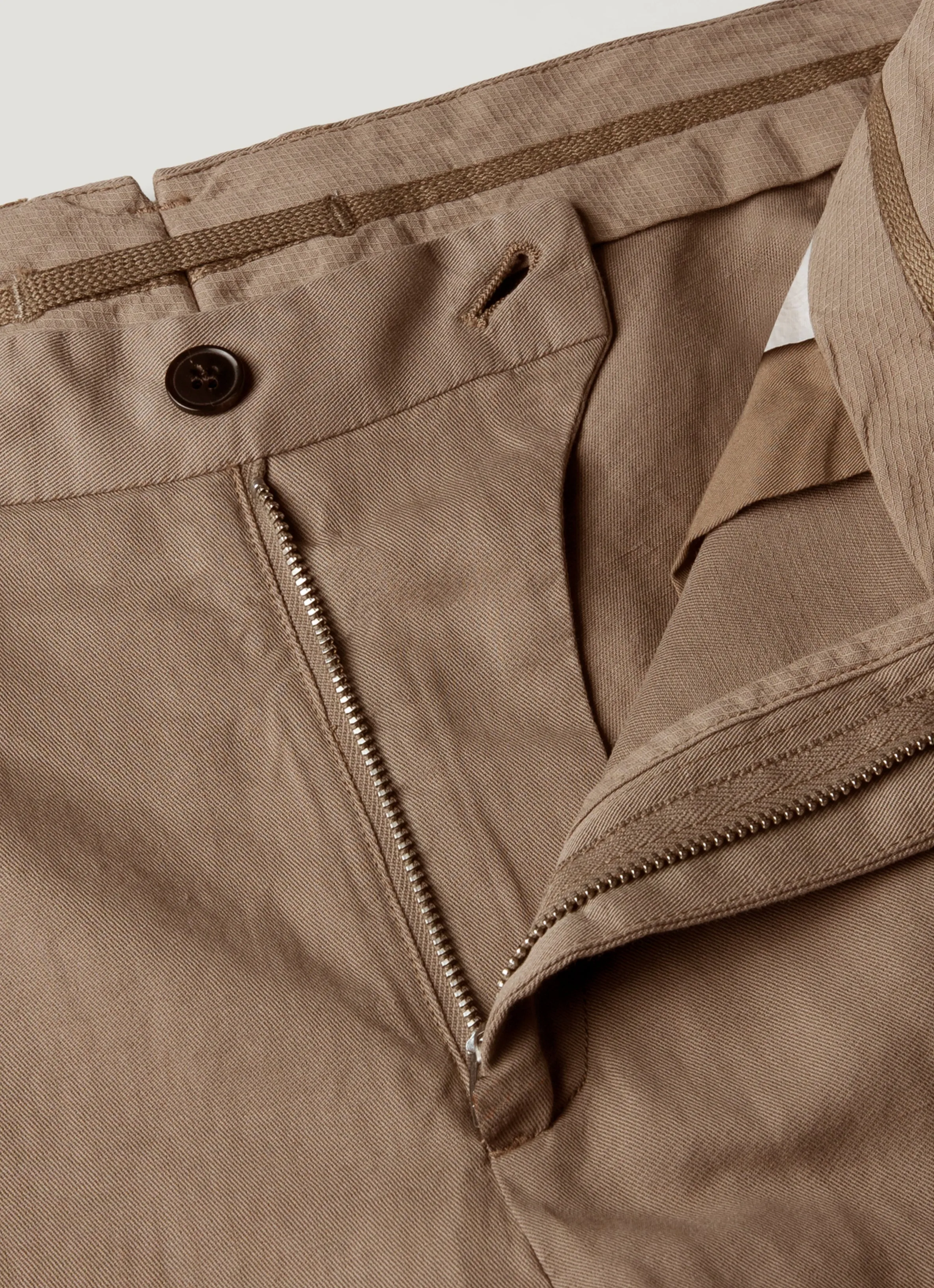 Men's Cotton Linen Trouser in Dark Tan Flat Lock Seams