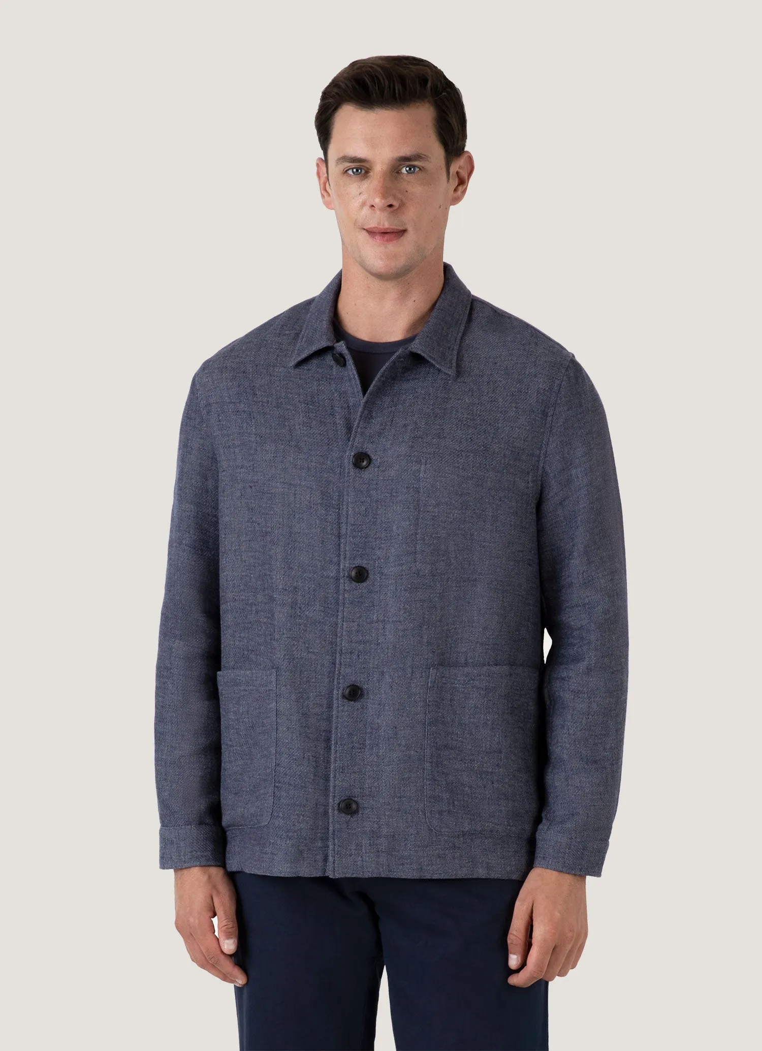 Sleek Layers Men's Cotton Linen Twill Twin Pocket Jacket in Denim Blue