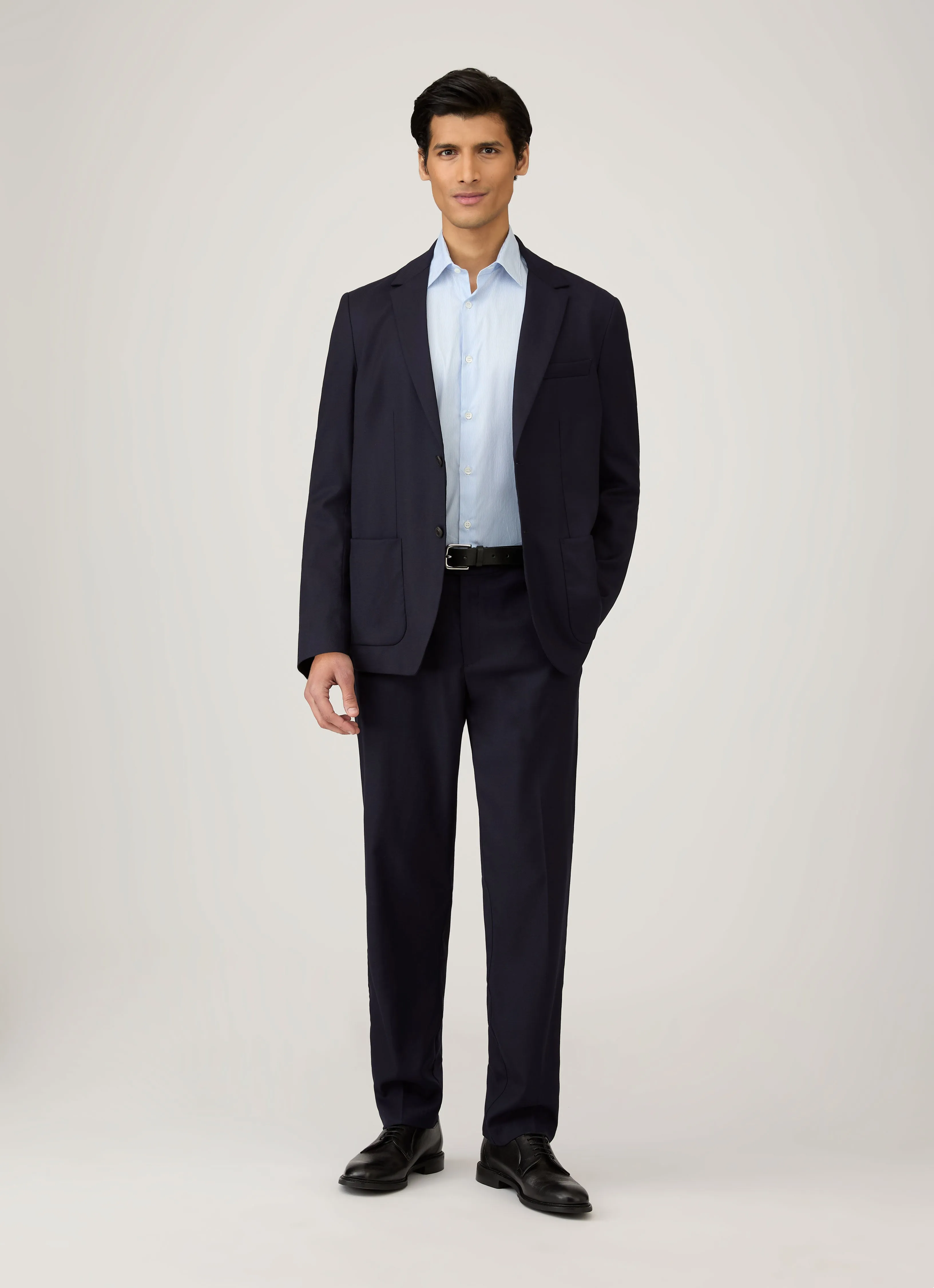 Men's Cotton Stretch Shirt in Light Blue/White Quick Fit