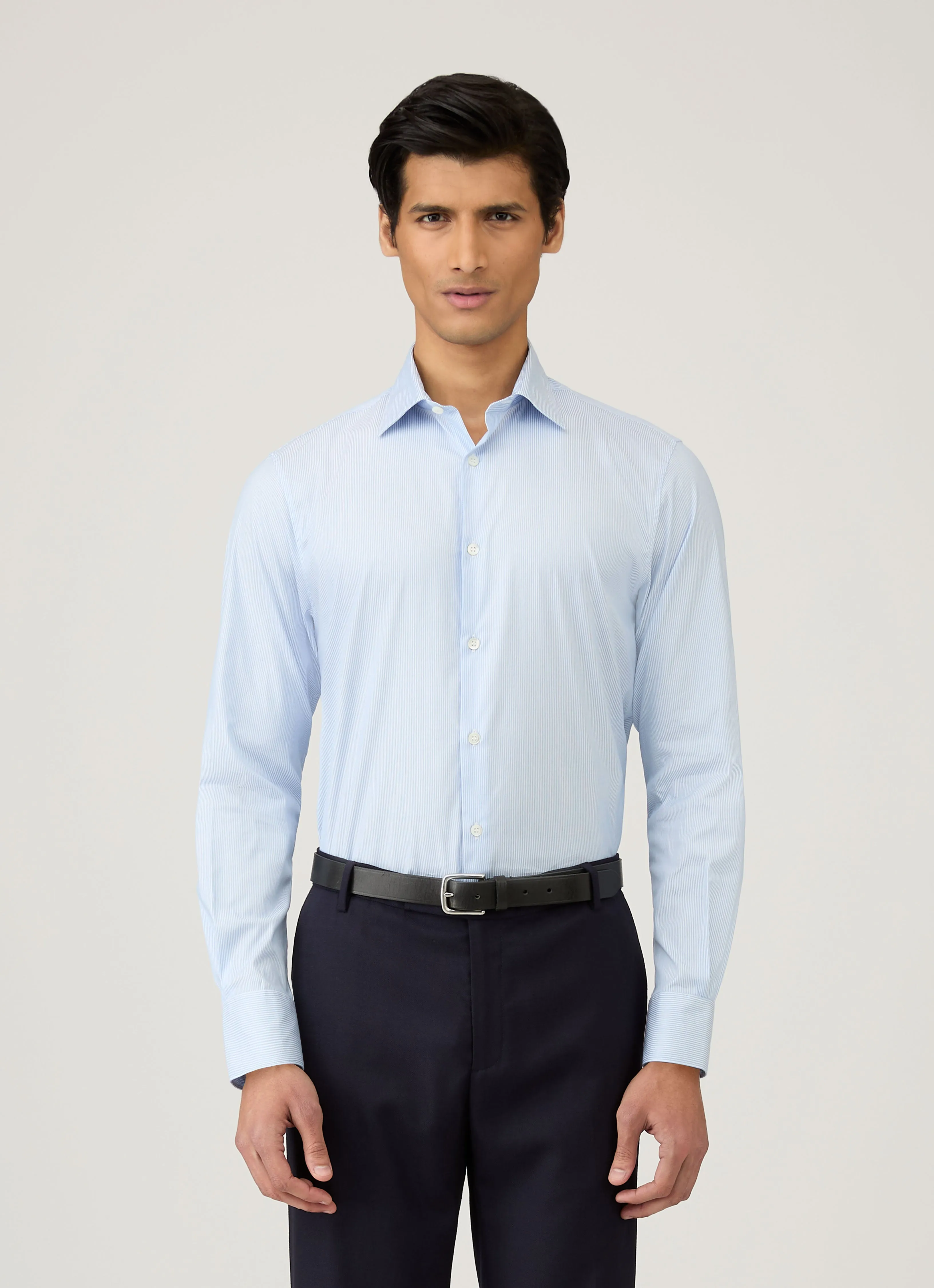 Men's Cotton Stretch Shirt in Light Blue/White Sleek Fit