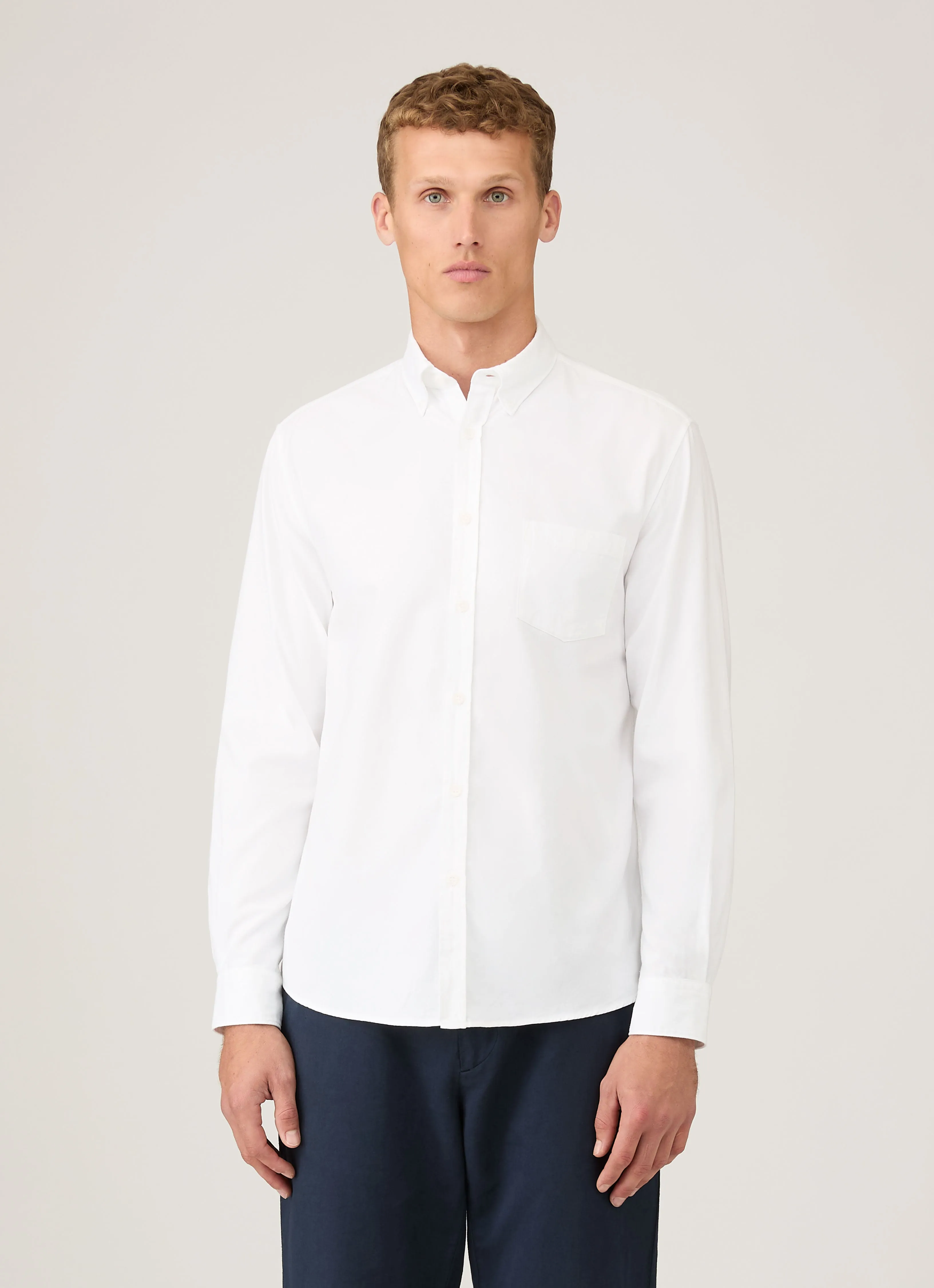 Men's Cotton Stretch Shirt in White Wide Neck Opening