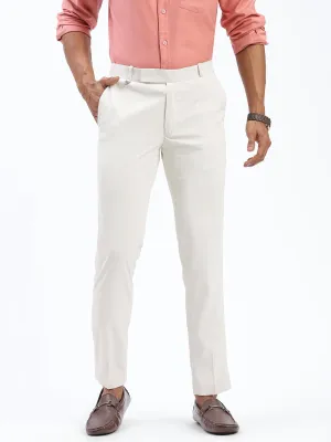 Men's Cream Comfort Slim Fit Low-Rise Cotton Formal Trousers Day Hike