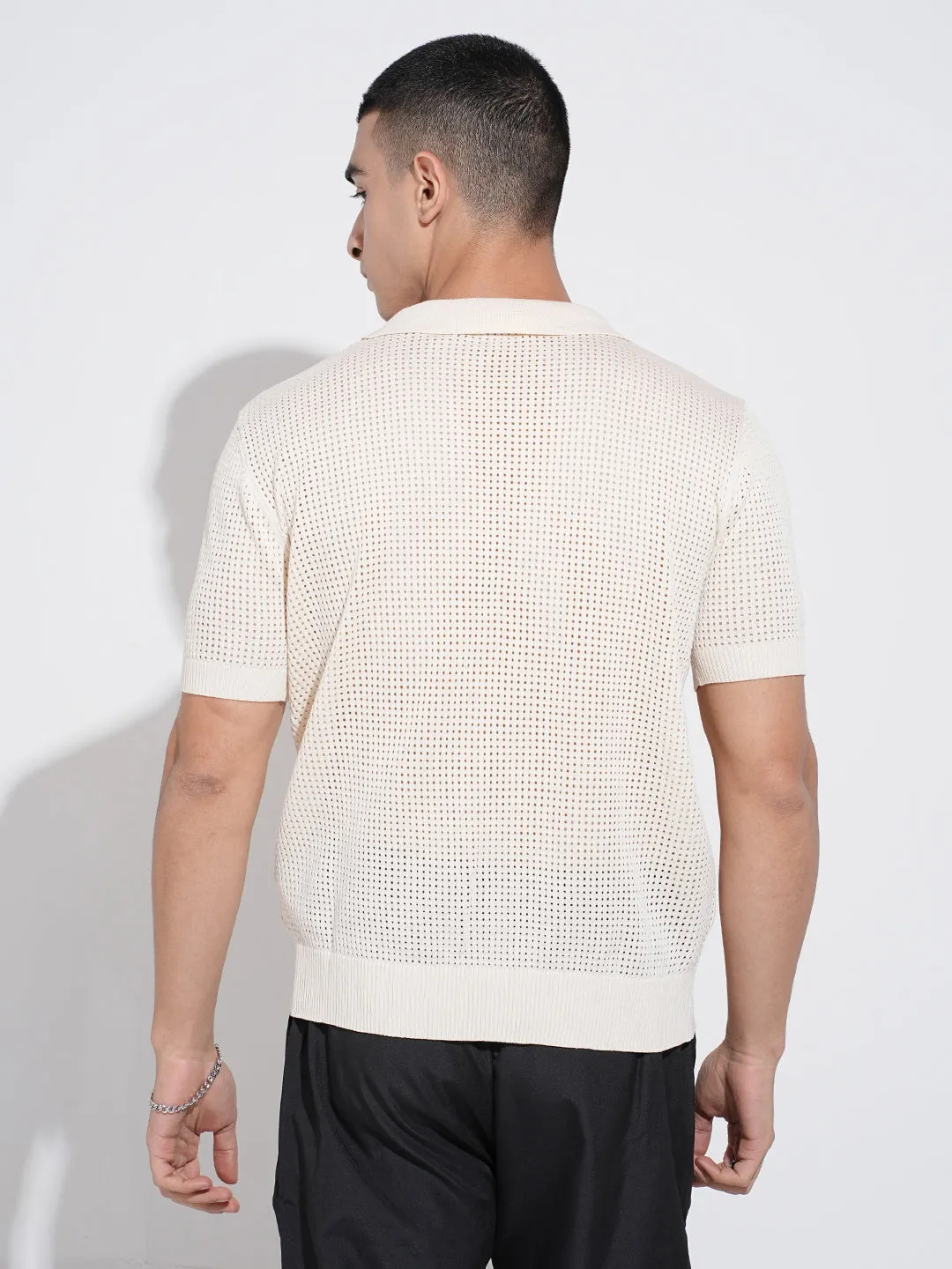 Stylish Fashion Men's Cream Short Sleeves Polo Collar Regular Fit T-Shirt