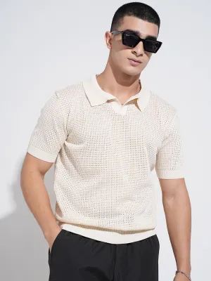 New Yorker NonRestrictiveSilhouette Men's Cream Short Sleeves Polo Collar Regular Fit T-Shirt