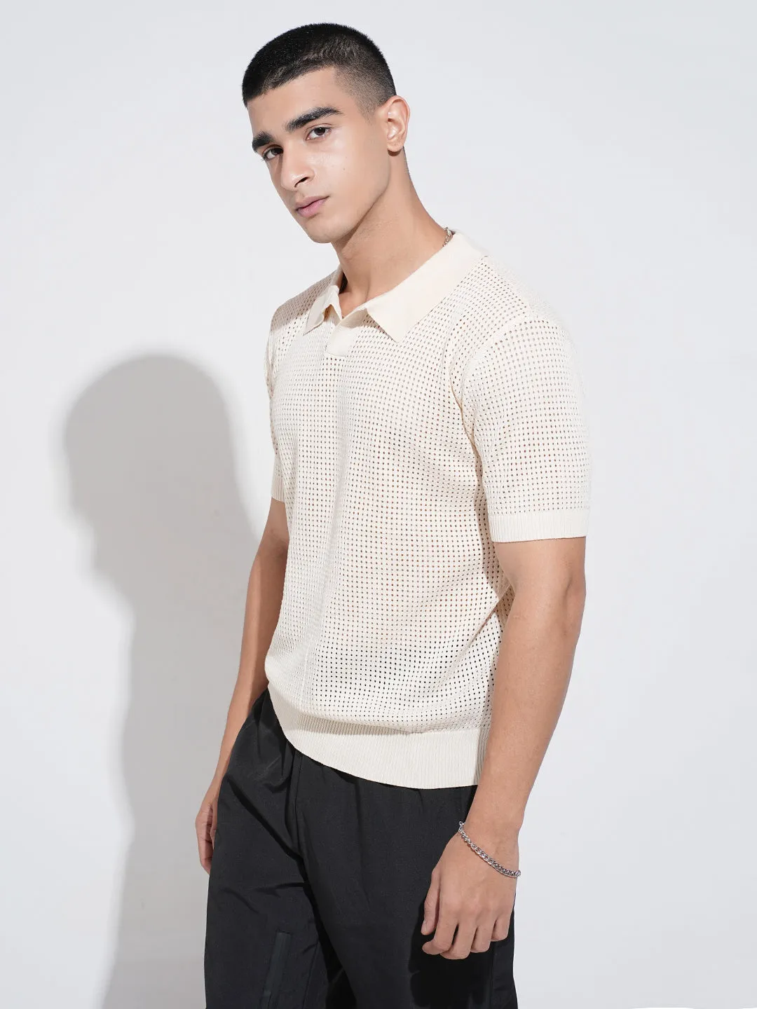 Men's Cream Short Sleeves Polo Collar Regular Fit T-Shirt Faith Core