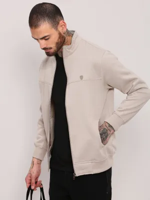 Men's Cream Solid Cotton Sweatshirt Comfort Wear