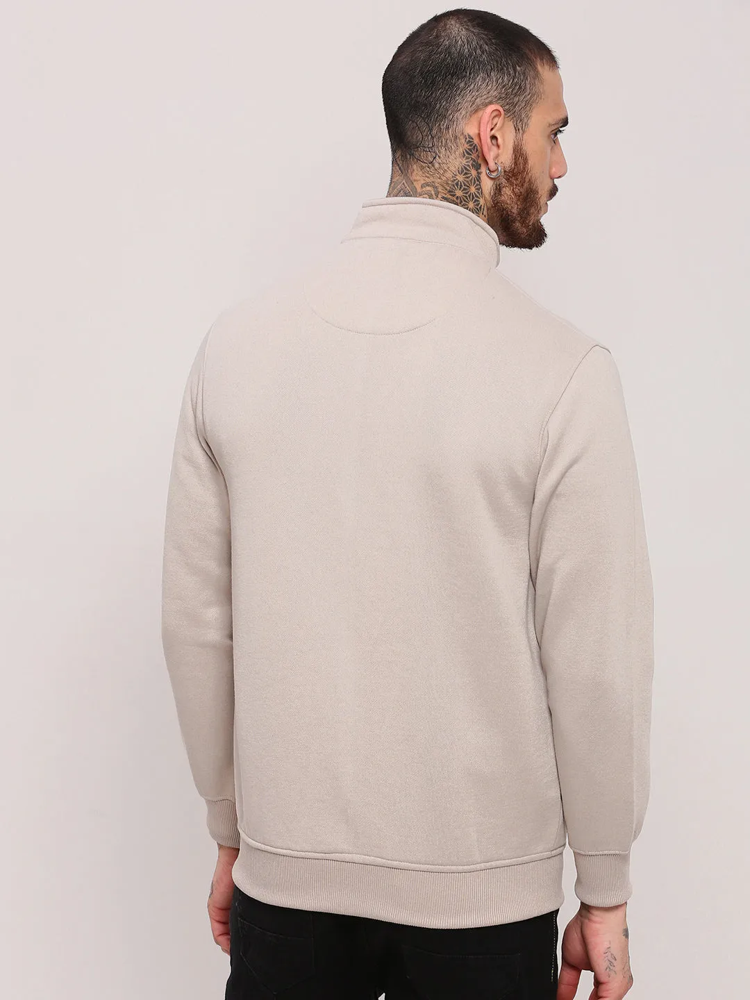 Affordable Men's Cream Solid Cotton Sweatshirt