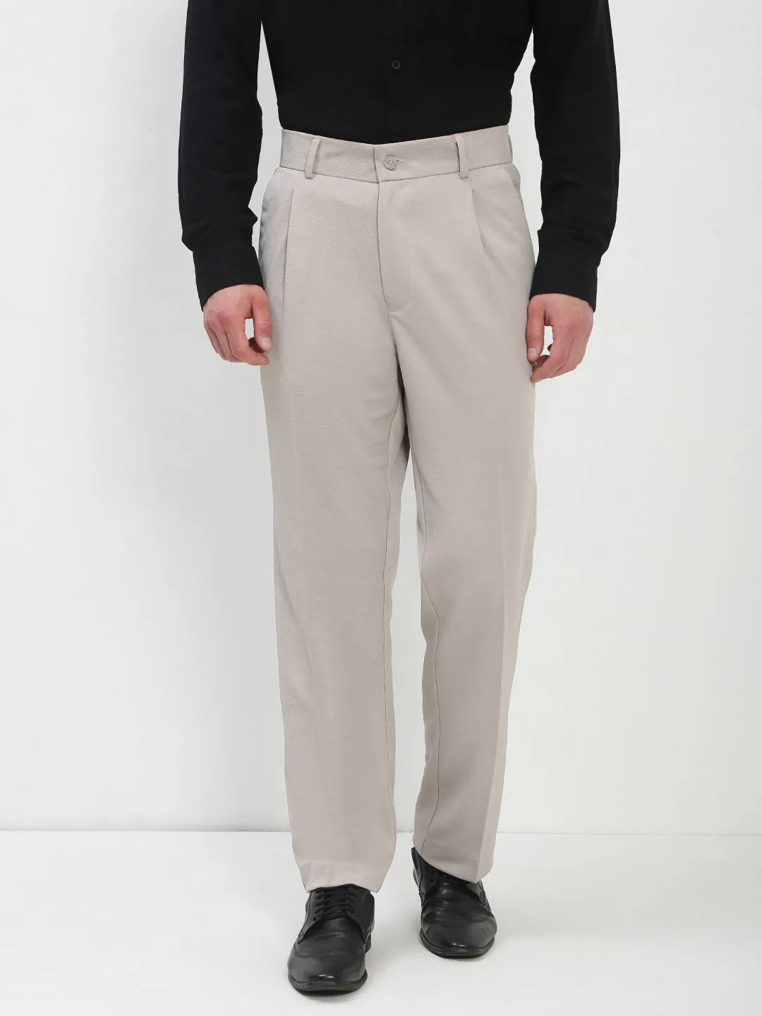 Men's Cream Solid Formal Trousers FlameRetardantTreatment Breath Friendly