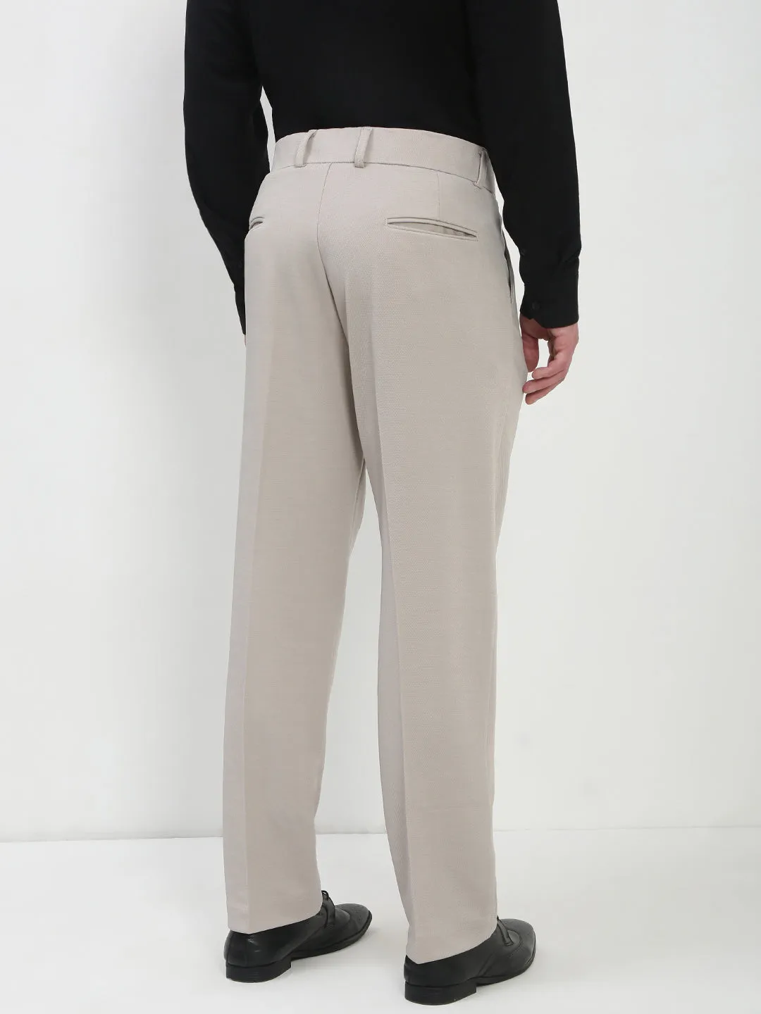 Active Comfort Wear Men's Cream Solid Formal Trousers